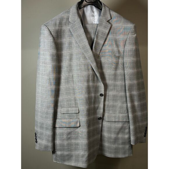Alain Dupetit Light Grey Glen Plaid 3-Piece Suit 54L Jacket Vest Pants EUC - Picture 3 of 9